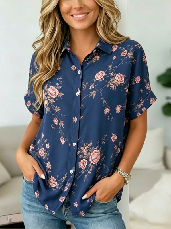 Floral Print Button Down Short Sleeve Shirt