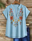 Floral Embroidery Denim Top
