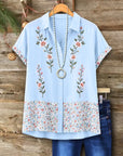 Floral Embroidery Patchwork Short Sleeve Tunic