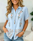 Floral Embroidery Patchwork Short Sleeve Tunic