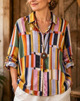 Color Block Stripe Print Button Down Shirt