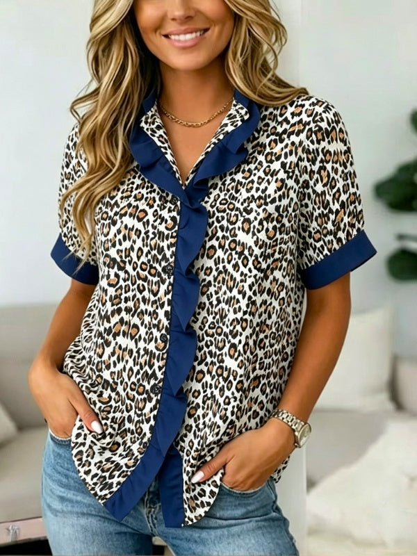 Leopard Print Ruffle Tunic Top