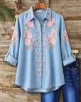 Floral Embroidery Denim Shirt