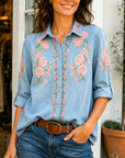 Floral Embroidery Denim Shirt