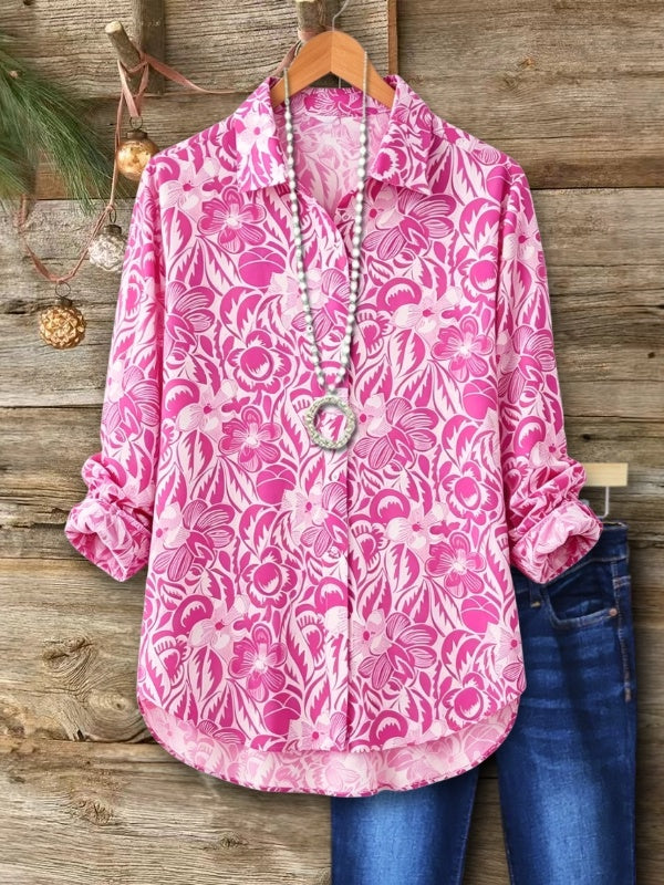 Floral Print Button Down Tunic Shirt