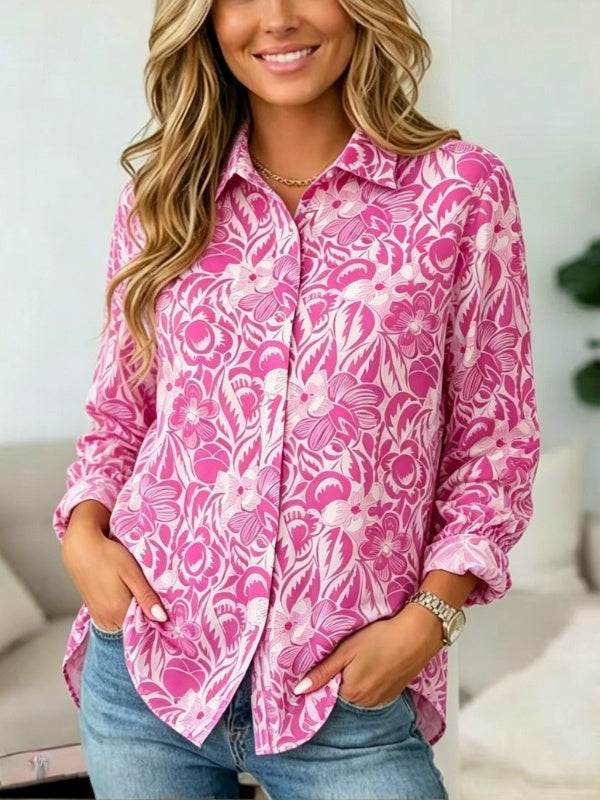 Floral Print Button Down Tunic Shirt
