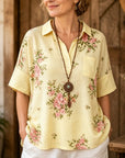 Floral Print Waffle Patchwork Top