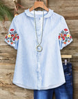 Striped Shirt with Floral Embroidery Cuff Detail