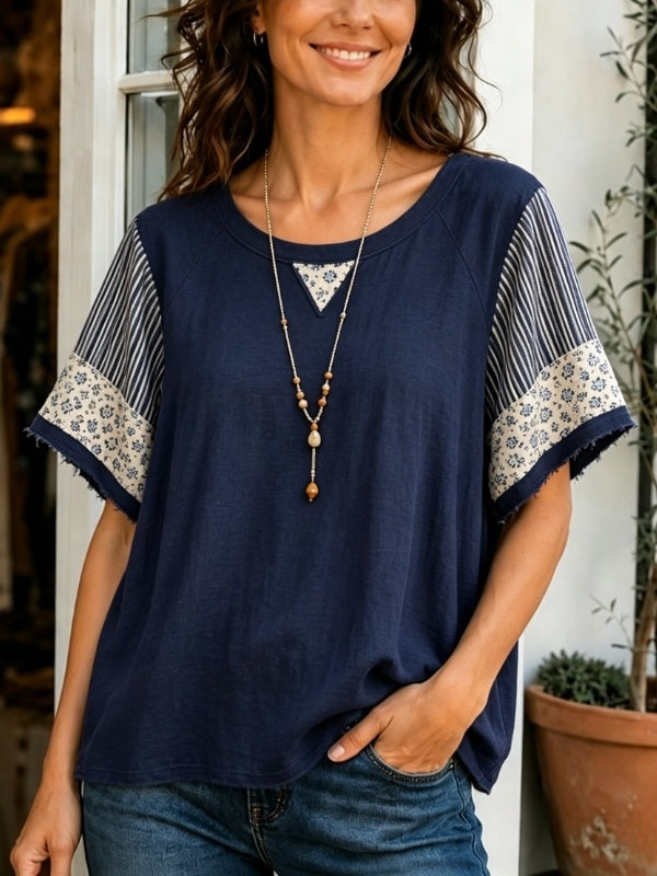 Floral Patchwork Casual Tee Top
