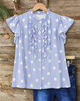 Polka Dot Stripe Ruffle Blouse Top
