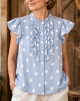 Polka Dot Stripe Ruffle Blouse Top