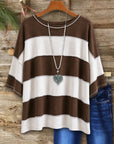 Colorblock Patchwork 3/4 Sleeve Crew Neck Top