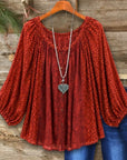 Floral Print Balloon Sleeve Split Neck Blouse
