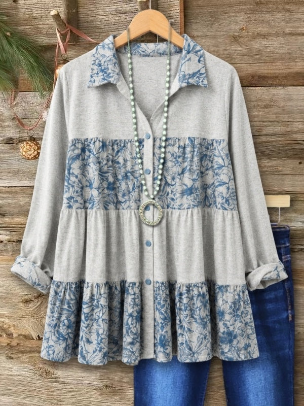 Floral Print Patchwork Tiered Tunic Top