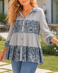 Floral Print Patchwork Tiered Tunic Top