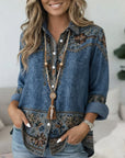 Floral Print Denim Button-Up Shirt