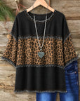 Leopard Print Denim Patchwork Tee