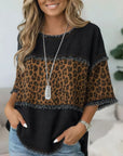 Leopard Print Denim Patchwork Tee