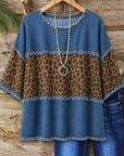 Leopard Print Denim Patchwork Tee
