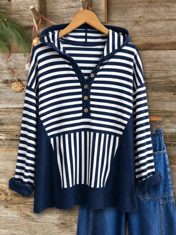 Striped Patchwork Hooded Tunic Top