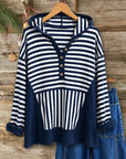 Striped Patchwork Hooded Tunic Top