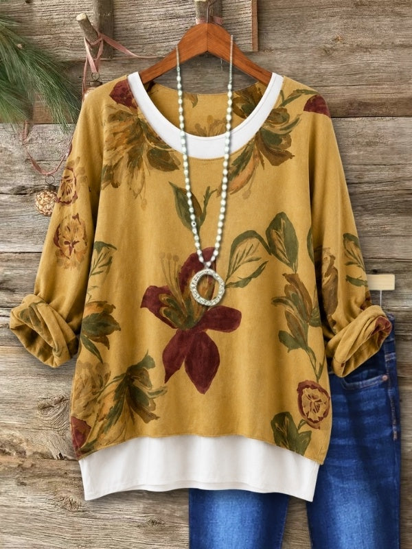 Floral Print Layered Tunic Top