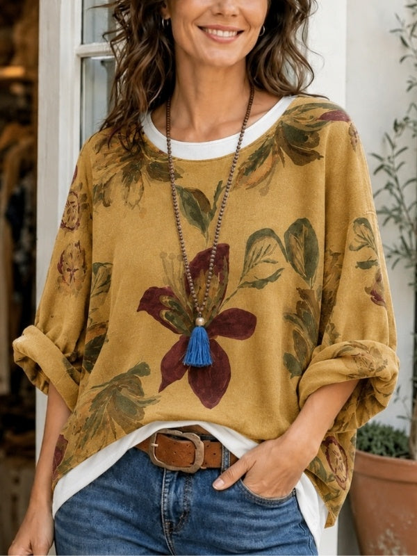 Floral Print Layered Tunic Top