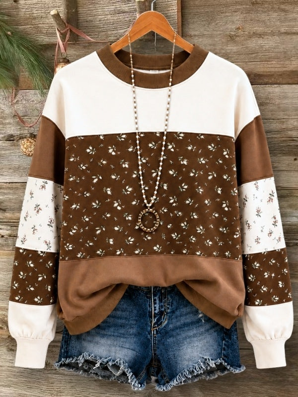 Floral Patchwork Crew Neck Sweatshirt