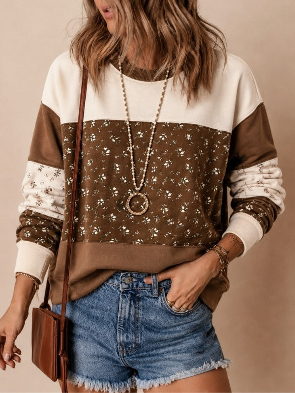 Floral Patchwork Crew Neck Sweatshirt