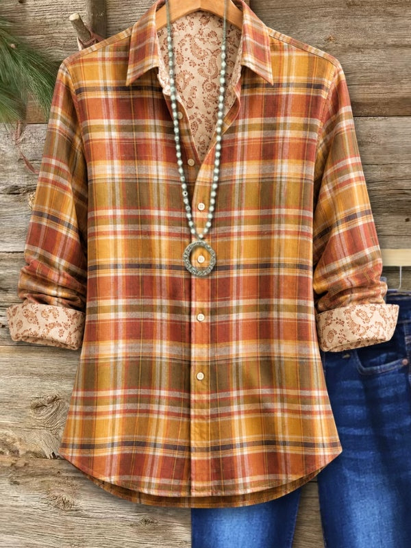 Plaid Print Roll Sleeve Shirt