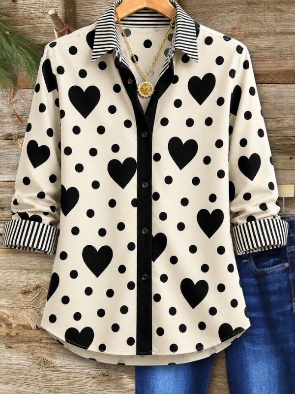 Heart &amp; Polka Dot Contrast Shirt