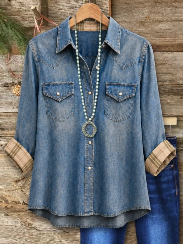 Washed Denim Roll Sleeve Shirt