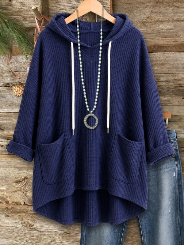 Waffle Knit Hooded Tunic Top