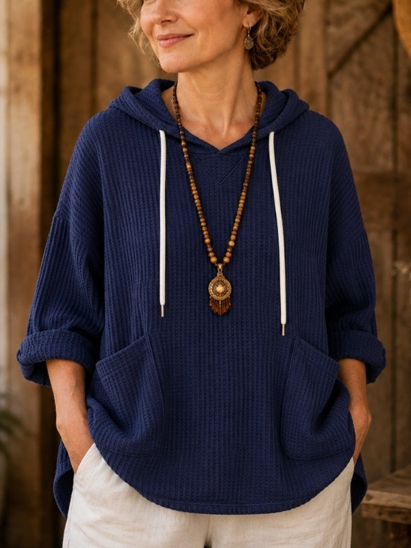 Waffle Knit Hooded Tunic Top