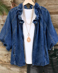 Puff Sleeve Washed Denim Jacket