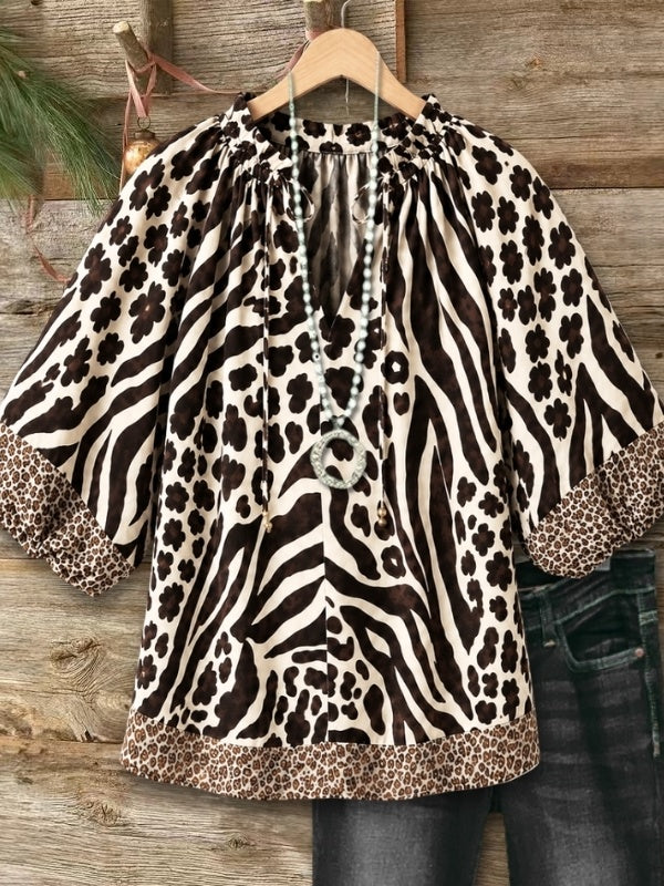 Animal Print Puff Sleeve Babydoll Top