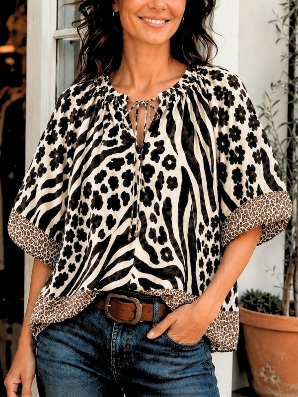 Animal Print Puff Sleeve Babydoll Top