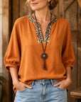 Leopard Trim V-Neck Dolman Top