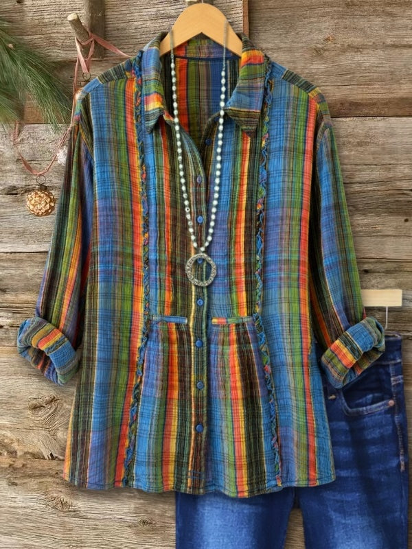 Plaid Ruffle Trim Button Shirt