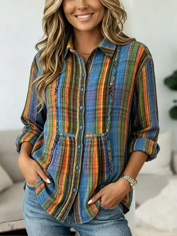 Plaid Ruffle Trim Button Shirt