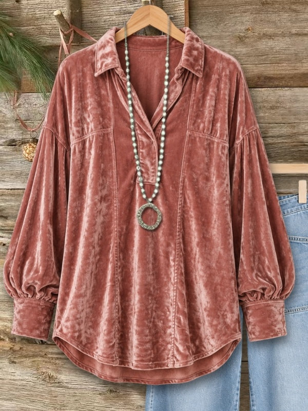 Velvet Puff Sleeve Collared Tunic