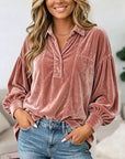 Velvet Puff Sleeve Collared Tunic