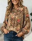 Floral Print Ruffle Neck Blouse