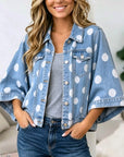 Polka Dot Batwing Sleeve Denim Jacket