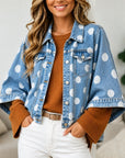 Polka Dot Batwing Sleeve Denim Jacket