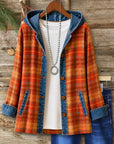 Plaid Patchwork Hooded Denim Trim Jacket