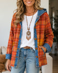 Plaid Patchwork Hooded Denim Trim Jacket