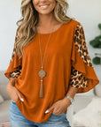 Leopard Patchwork Ruffle Sleeve Top