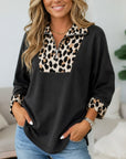 Leopard Patchwork Half Zip Tunic Top