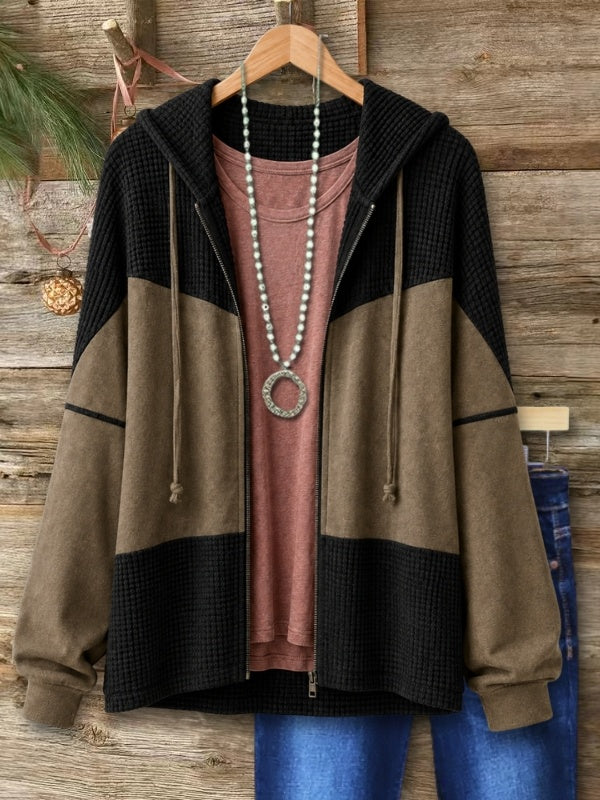 Colorblock Waffle Knit Zip Hoodie